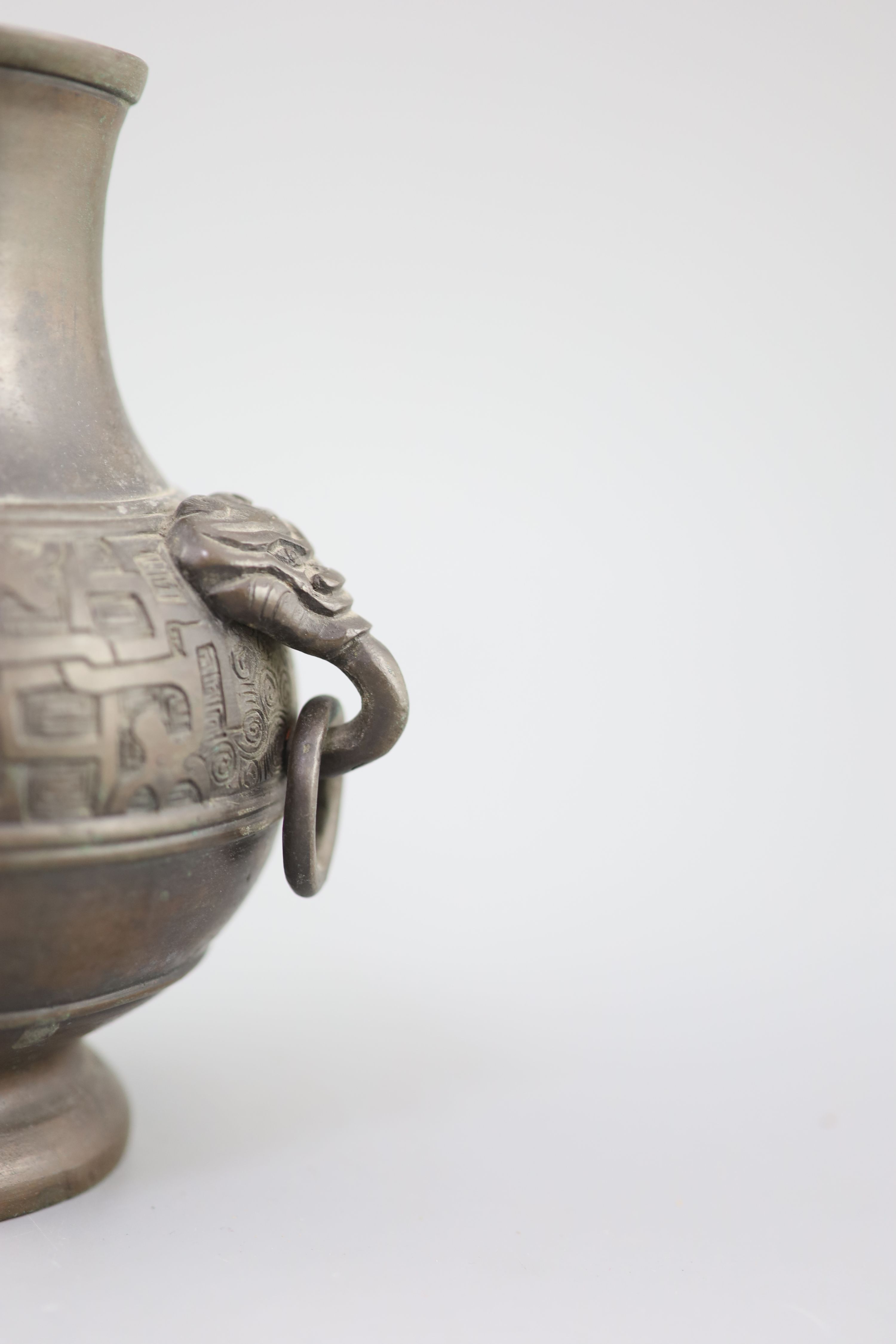 A Chinese archaistic bronze vase, 17th/18th century, 16.7cm high, Provenance - A. T. Arber-Cooke